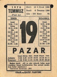 19 Temmuz 1970 Takvim Yaprağı - Doğum Günü Hediyesi EFM(N)12507 - Gökçekoleksiyon