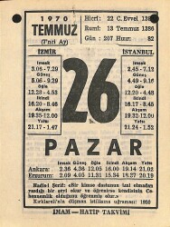 19 Temmuz 1970 Takvim Yaprağı - Doğum Günü Hediyesi EFM(N)12508 - Gökçekoleksiyon