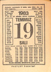 19 Temmuz 1983 Takvim Yaprağı - Doğum Günü Hediyesi EFMN15409 - Gökçekoleksiyon