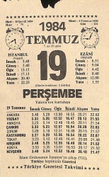 19 Temmuz 1984 Takvim Yaprağı - Doğum Günü Hediyesi EFM(N)11520 - Gökçekoleksiyon