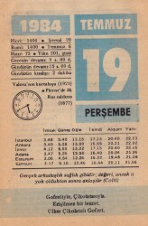 19 Temmuz 1984 Takvim Yaprağı EFM(N)2057 - 1