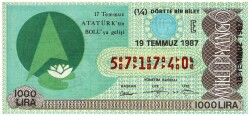 19 Temmuz 1987 Piyango Bileti Çeyrek Bilet - Atatürkün Boluya Gelişi PYB3232 - Gökçekoleksiyon
