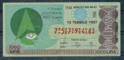 19 Temmuz 1987 Piyango Bileti Çeyrek Bilet - Atatürkün Boluya Gelişi PYB925 - 1