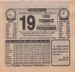 19 Temmuz 1990 Takvim Yaprağı EFM(N)2062 - 1