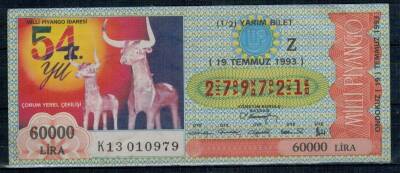 19 Temmuz 1993 Yarım Bİlet PYB2065 - 1