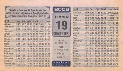 19 Temmuz 2008 Takvim Yaprağı EFM(N)2065 - 3