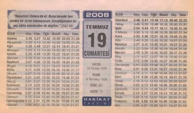 19 Temmuz 2008 Takvim Yaprağı EFM(N)2065 - 1