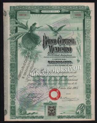 1908 Banco Central Mexicano Hisse Senedi 21,000,000 Dolar HSS216 - 1