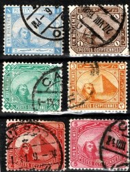 1914 Mısır Klasik Dönem Sfenks ve Giza Piramit Serisi Posta Pulları - 6'lı Lot (Damgalı) PPT3231 - 