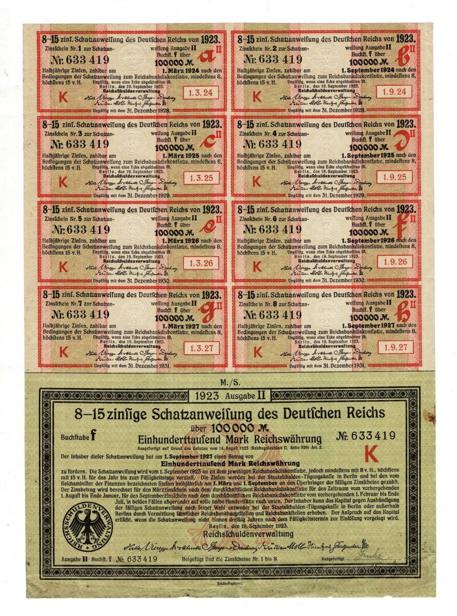 Alman %8-15 Hazine Tahvili 100.000 Mark 1923 kuponlu HSS463 - 1