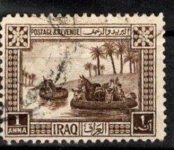 1923 Irak Krallığı I. Resimli Seri Dicle'de Guffa Tekneleri Posta Pulu - 1 Anna Kahverengi (Damgalı) PPT3245 - 
