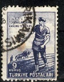 1946 Türkiye Çiftçiyi Topraklandırma Kanunu Pulu - 9 Kuruş Damgalı PPT3211 - 1