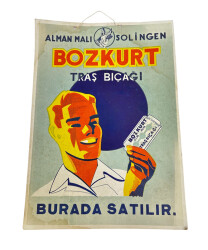 1930'lu Yıllar Alman Malı Solingen Bozkurt Traş Bıçağı (Arkası Pullu)Reklam Levhası AOB4434 - 1