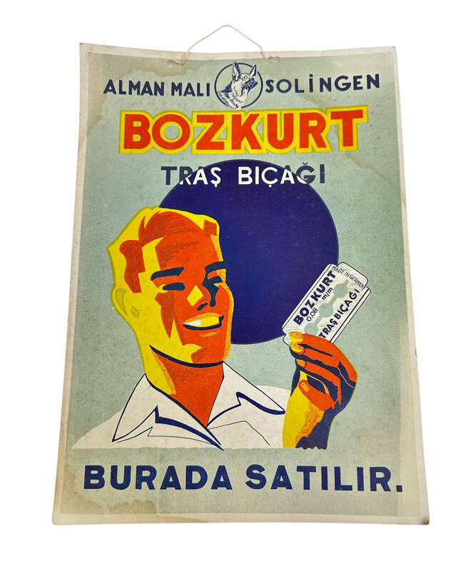 1930'lu Yıllar Alman Malı Solingen Bozkurt Traş Bıçağı (Arkası Pullu)Reklam Levhası AOB4434 - 1