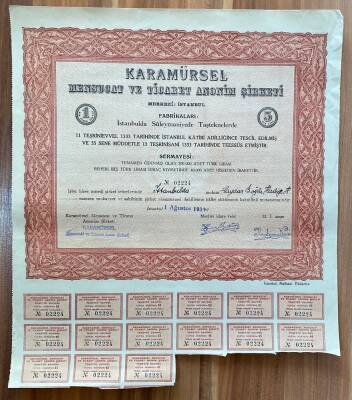 1931 - Karamürsel Mensucat ve Ticaret Anonim Şirketi Hisse Senedi (40.000 Hisse) HSS383 - 1