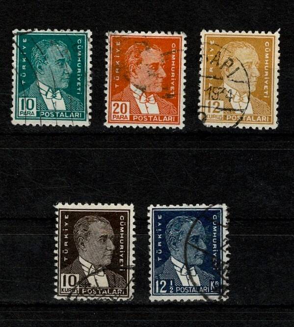 1933-40 İkinci Atatürk Serisi Posta Pulları 5 Adet Damgalı PPT2605 - 1