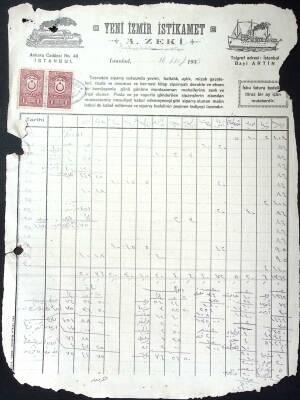 1933 YENİ İZMİR İSTİKAMET A.ZEKİ Antetli Damga Pullu Osmanlıca Fatura EFM(N)11590 - 1