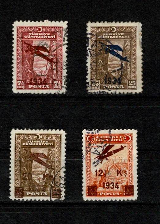 1934 Havacılık Cemiyeti Uçak Sürşarjlı 4 Adet Karışık Pul Lotu - MNH PPT2602 - 1