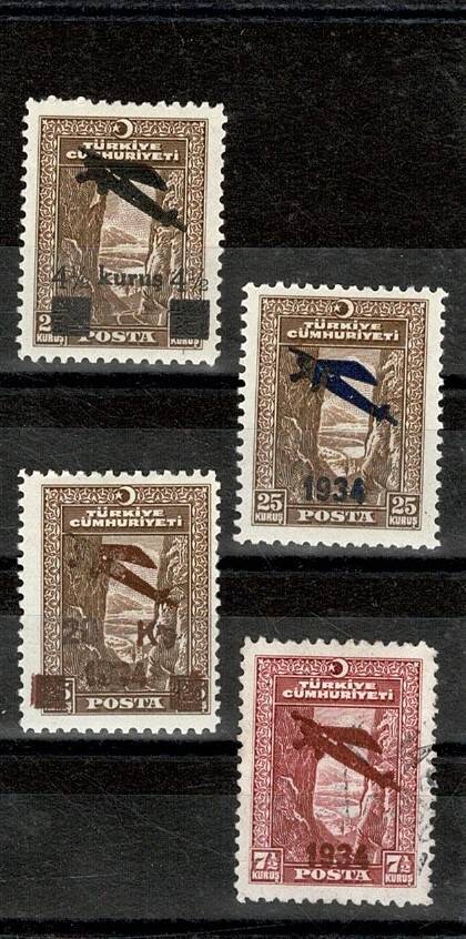 1934 Sürşarjlı 1. Uçak Posta Pulları (4 Farklı Değer) Damgalı/Damgasız PPT2509 - 1