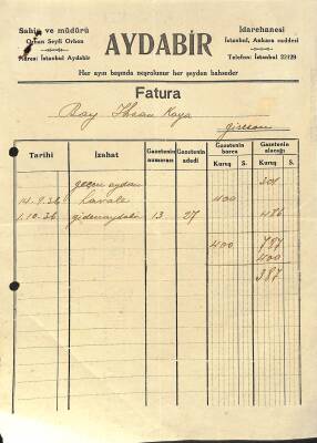 1936 Aydabir, Orhan Seyfi Orhon - İhsan Kaya Giresun Antetli Fatura EFM(N)12058 - 1