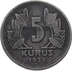 1938 5 Kuruş Temiz TCM3047 - Gökçekoleksiyon