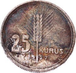 1937 Yılı 25 Kuruş Gümüş - ÇÇT TCM3289 - 1