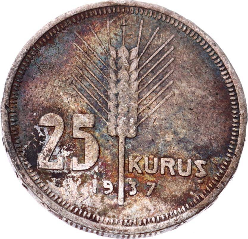 1937 Yılı 25 Kuruş Gümüş - ÇÇT TCM3289 - 1