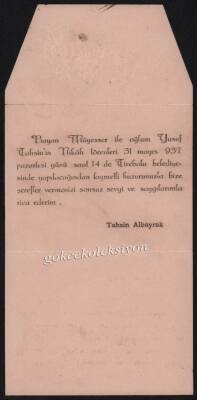 1937 Yılı Eski Doğan Davetiye Kartı EFM473 - 1