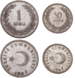 1947 Yılı Gümüş 1 Lira / 50 Kuruş Lotu TCM3348 - Gökçekoleksiyon