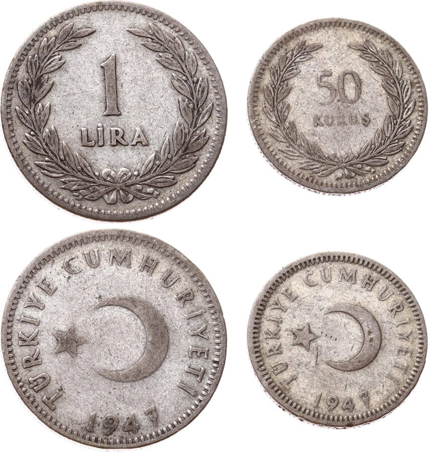 1947 Yılı Gümüş 1 Lira / 50 Kuruş Lotu TCM3348 - 1