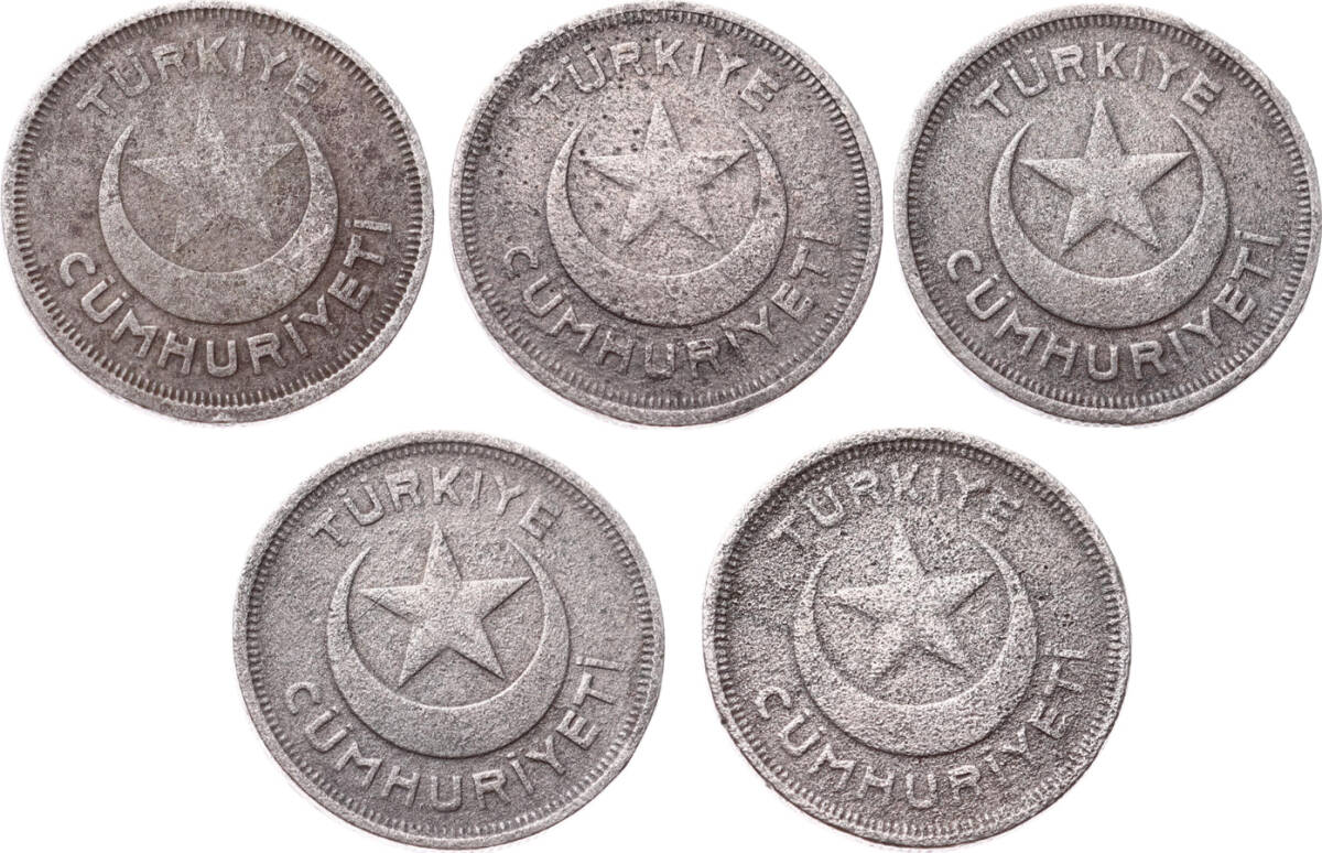 1937/38/39/42/43 Yılları 5 Kuruş Lotu (5 Adet) TCM3347 - 2