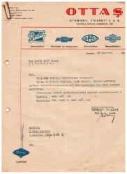 1938 Ottaş Otomobil Ticareti T.A.Ş Islak İmzalı Mektup EFM948 - Gökçekoleksiyon