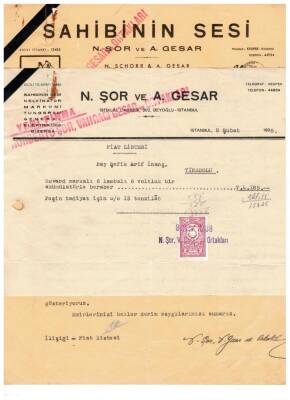 1938 Sahibinin Sesi -N.Şor ve A. Gesar Islak İmzalı Mektup EFM944 - 2