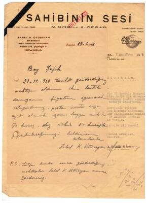 1938 Sahibinin Sesi -N.Şor ve A. Islak İmzalı Mektup EFM945 - 4