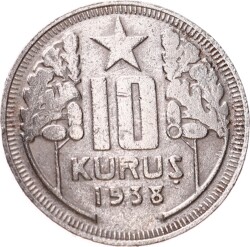 1938 Yılı 10 Kuruş - ÇT TCM3354 - Gökçekoleksiyon