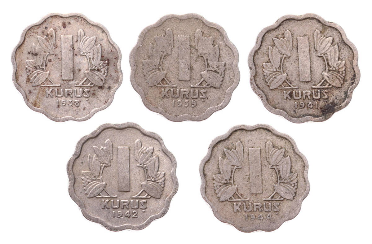 1938/39/41/42/44 Yılları Papatya 1 Kuruş Lotu (5 Adet) TCM3355 - 1
