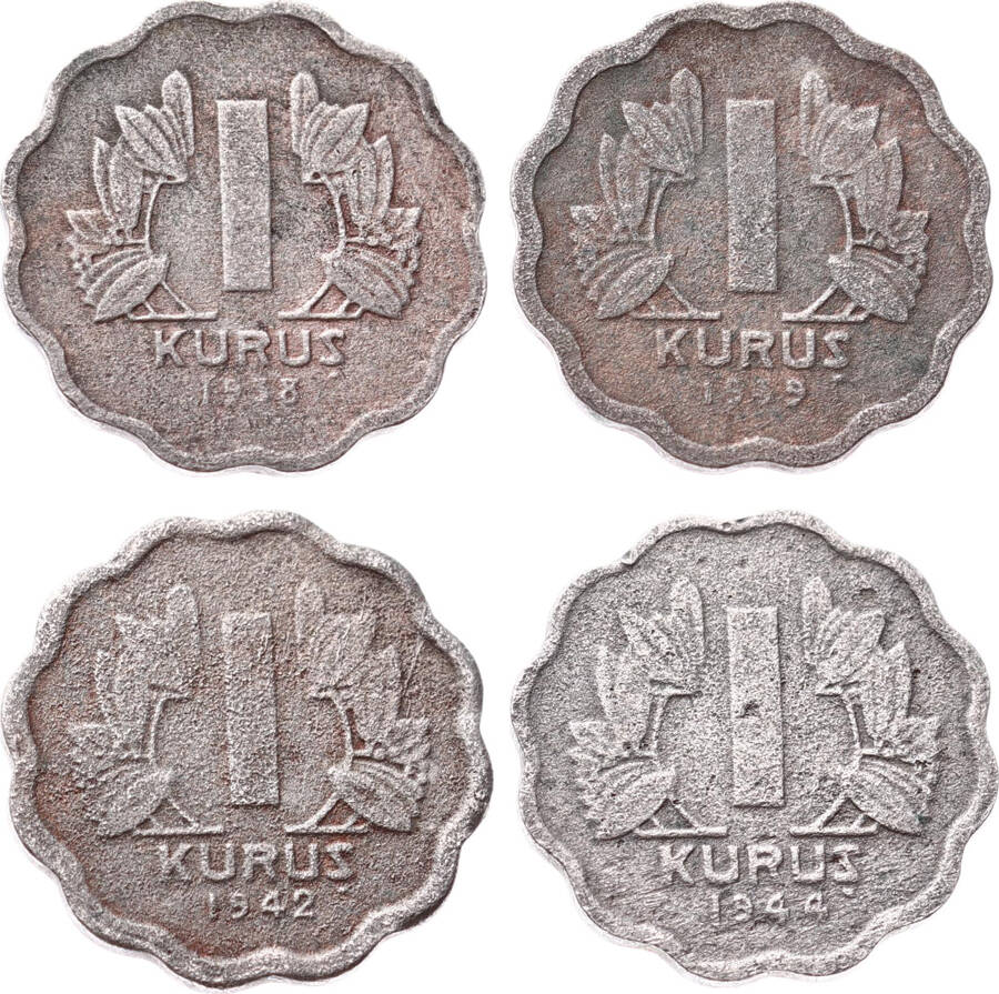 1938/39/42/44 Yılları 1 Kuruş Lotu (4 Adet) TCM3346 - 1