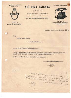 1939 Ali Rıza Tahmaz Islak İmzalı Mektup EFM(N)952 - 2