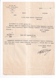 1939 C.H.P. İLÇE YÖNKURUL BAŞKANLIĞI.EĞRİDİR HALKEVİ BAŞKANLIĞINA SEÇİLEN İRFAN KAYNAĞIN YÖNETİM REİSLİĞİNE BİLDİRGESİ .C.H.P. İDARE HEYETİ REİSİ ISLAK İMZALI - Gökçekoleksiyon