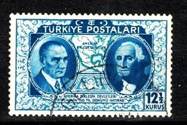 1939 Türkiye ABD İstiklalinin 150. Yılı Pulu - 12½ Kuruş Atatürk & Washington Damgalı PPT3213 - 1