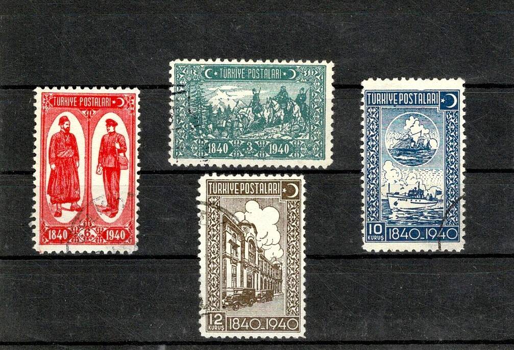 1940 Türk Posta Teşkilatı'nın 100. Yılı Hatıra Pulları - 4'lü Orijinal Tam Seri Damgalı PPT2456 - 1