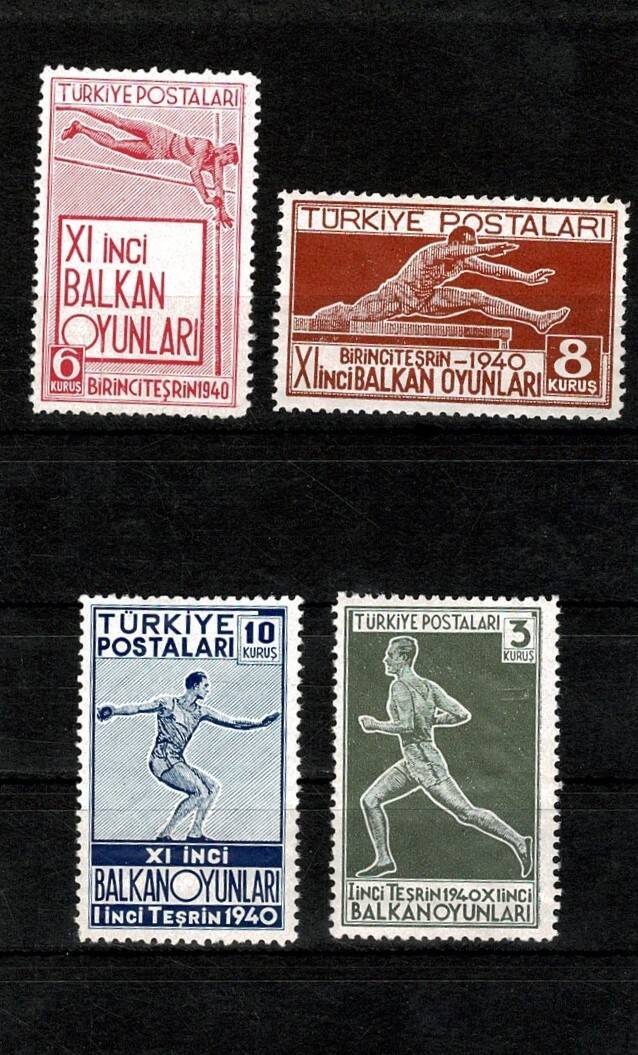 1940 Türkiye Cumhuriyeti XI. Balkan Oyunları Tam Seri Pul (4 Adet) MNH PPT2577 - 1