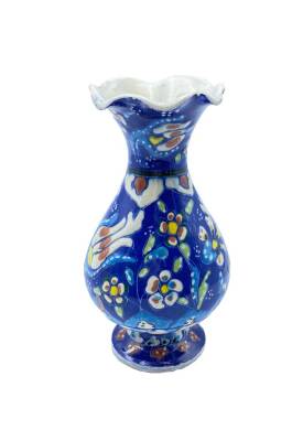 1940lar Mavi Çiçek Desenli Porselen Vazo AOB1639 - 1