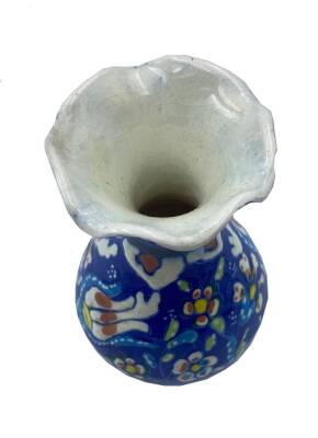 1940lar Mavi Çiçek Desenli Porselen Vazo AOB1639 - 2