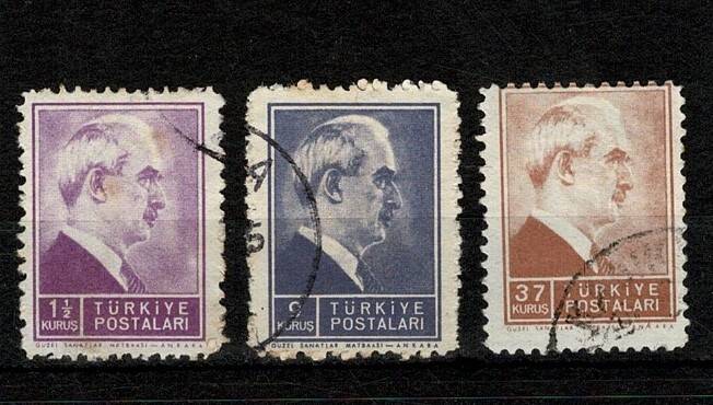 1942-43 Birinci İnönü Serisi Posta Pulları Damgalı 3 Adet PPT2612 - 1
