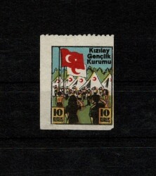 1943 Kızılay Gençlik Kurumu İzcilik ve Kamp Temalı 10 Kuruş Yardım Pulu PPT2576 - Gökçekoleksiyon