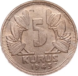 1943 Yılı 5 Kuruş - ÇİL TCM3241 - Gökçekoleksiyon