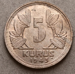 1943 Yılı 5 Kuruş - ÇİL TCM3241 - 3