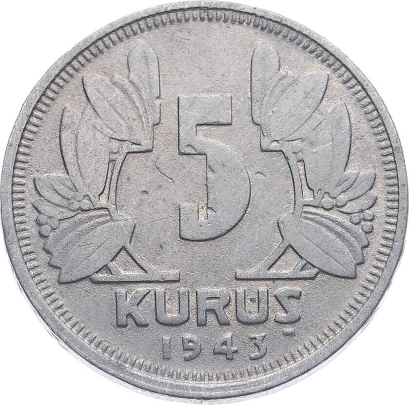 1943 Yılı 5 Kuruş ÇT TCM3116 - 1