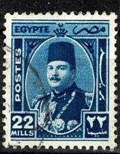 1944 Mısır Krallığı Kral Faruk Askeri Üniformalı Posta Pulu - 22 Milliemes Lacivert (Damgalı) PPT3233 - 1